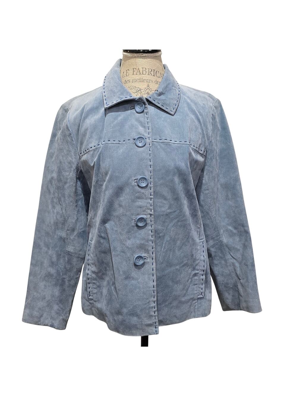 Vintage Monterey Bay Clothing Company Denim Blue Genuine Leather Jacket Size 14